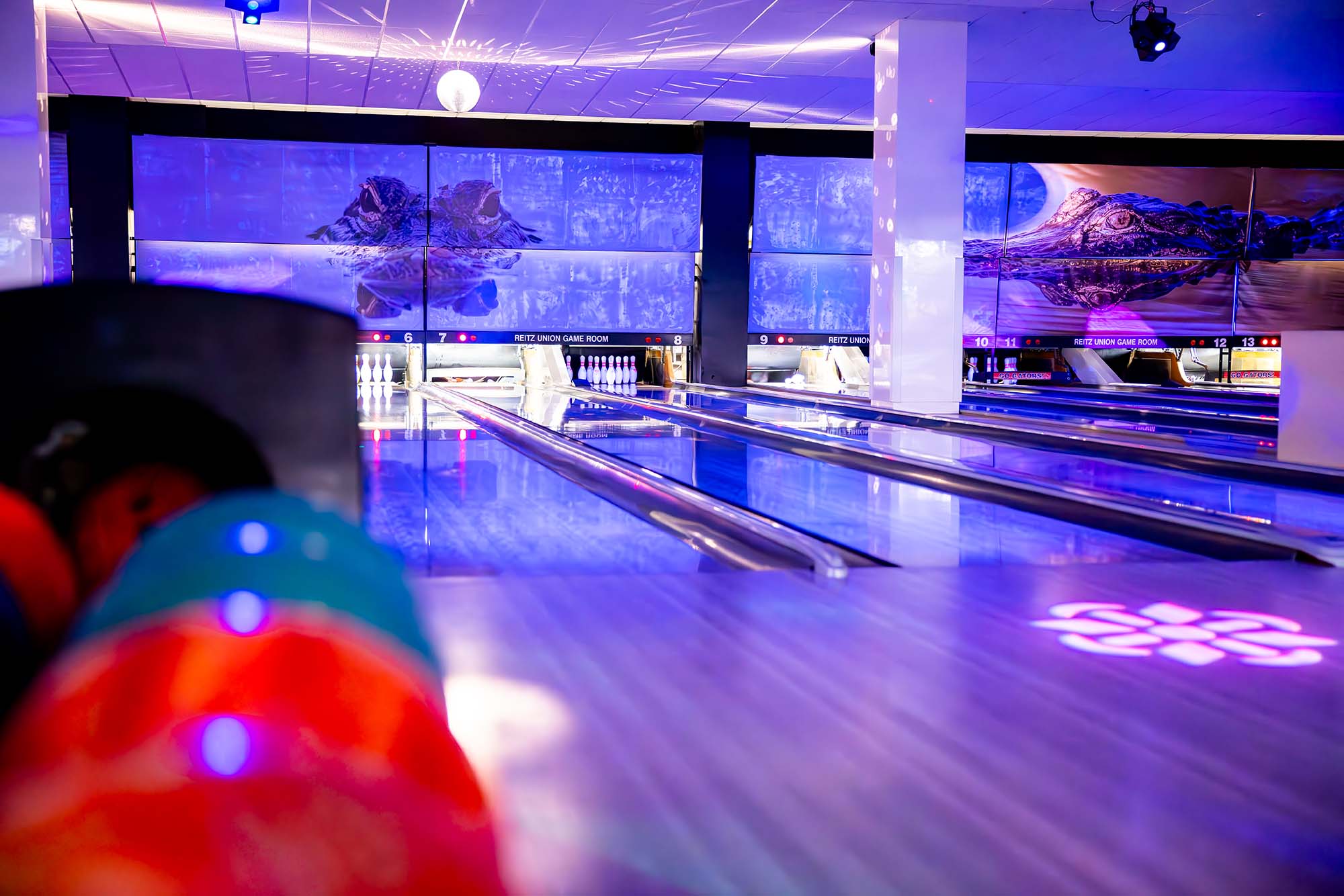 Bowling lanes at the UF Reitz Union Game Room