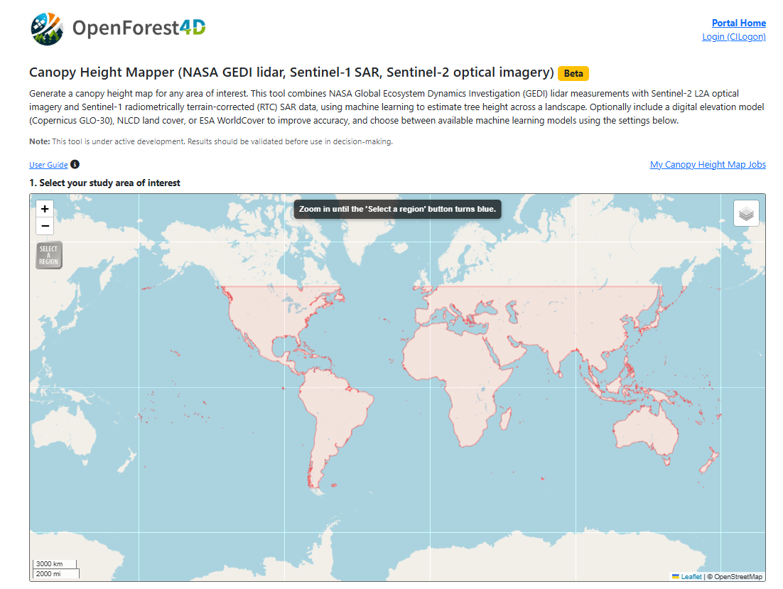 OpenForest4D Canopy Mapping interface